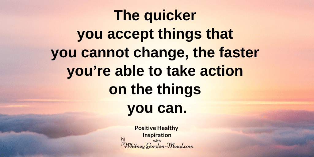 Acceptance and Action quote on peach sky background
